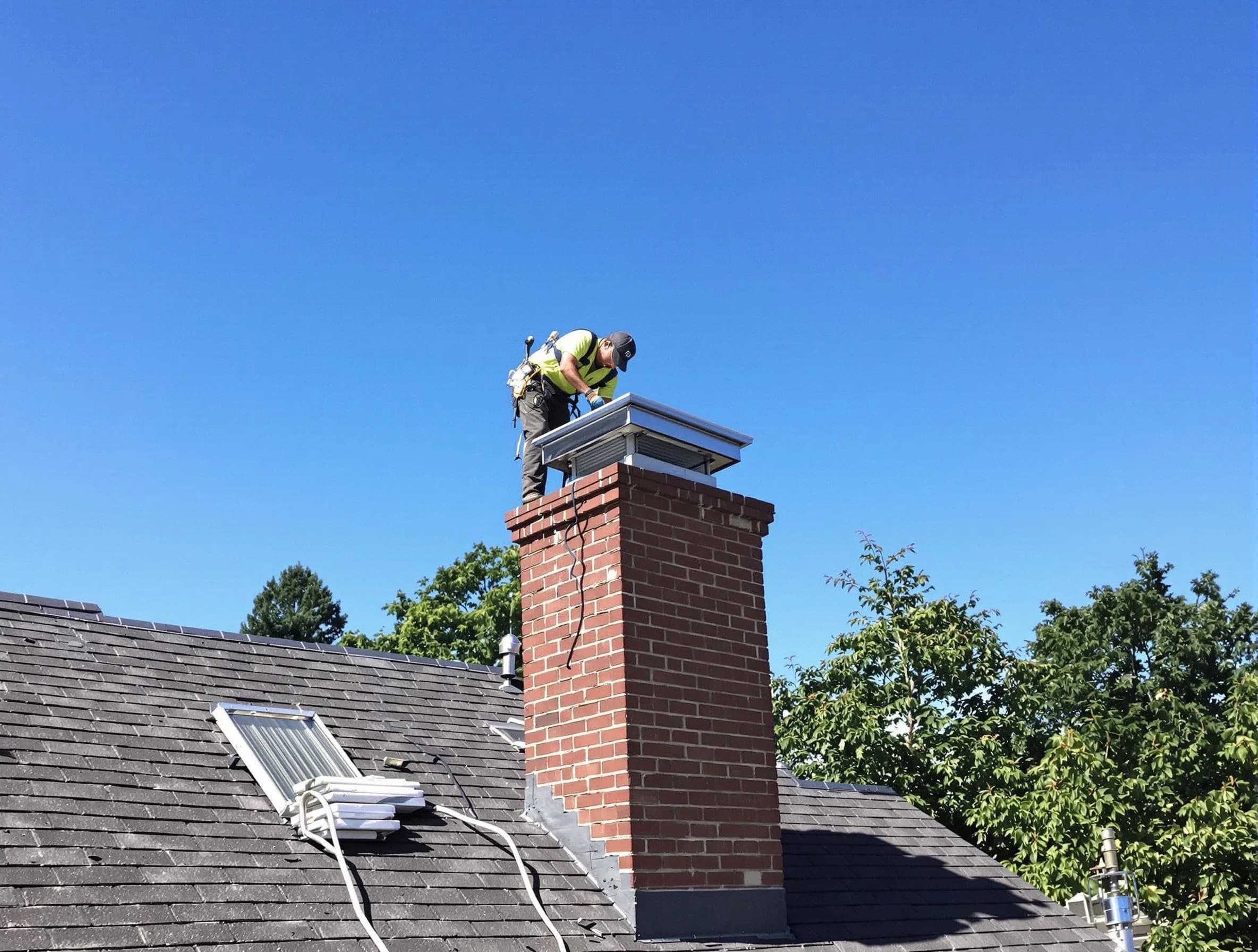 Conyers Chimney Sweep technician measuring a chimney cap in Conyers, GA