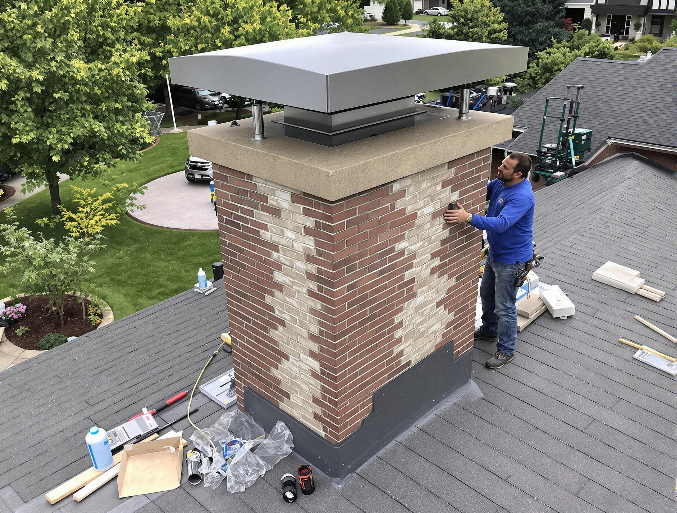 Conyers Chimney Sweep team working on a custom chimney remodel in Conyers, GA